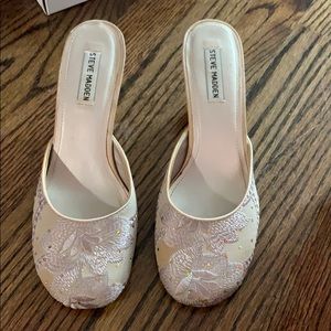 Slide on sparkly kitten heels